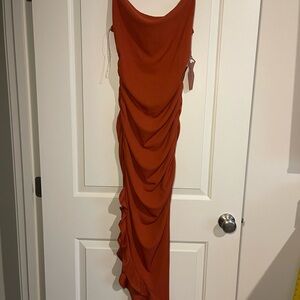 Haute Monde Terracotta Asymmetrical Dress